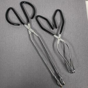 2 Metal Kitchen Tongs Scissor Grippers Chicken Flippers Utensils  - Read
